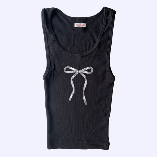 Bow Tank in Black with Ribbon sewn on ⋆౨ৎ˚⟡.•