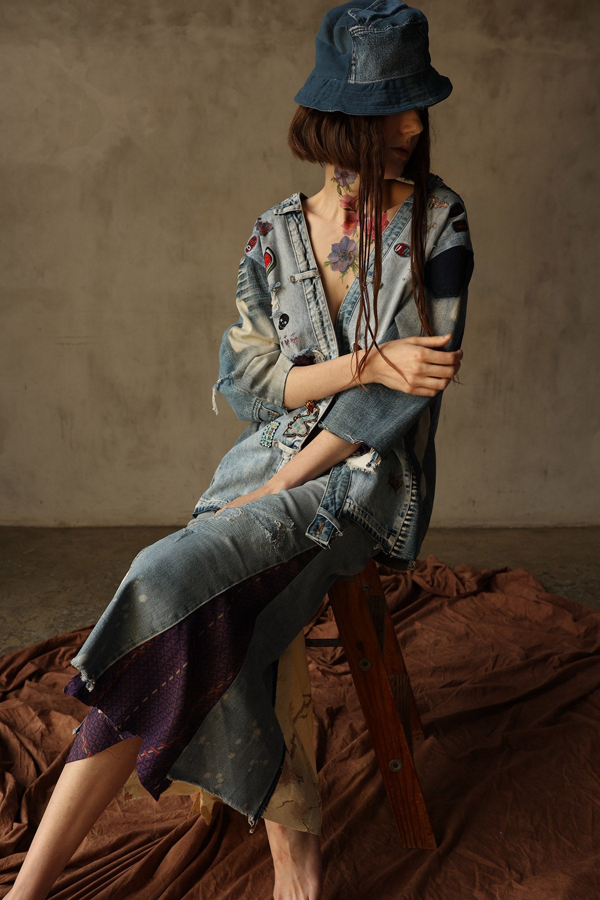 Upcycled denim/vintage Kimono Jacket