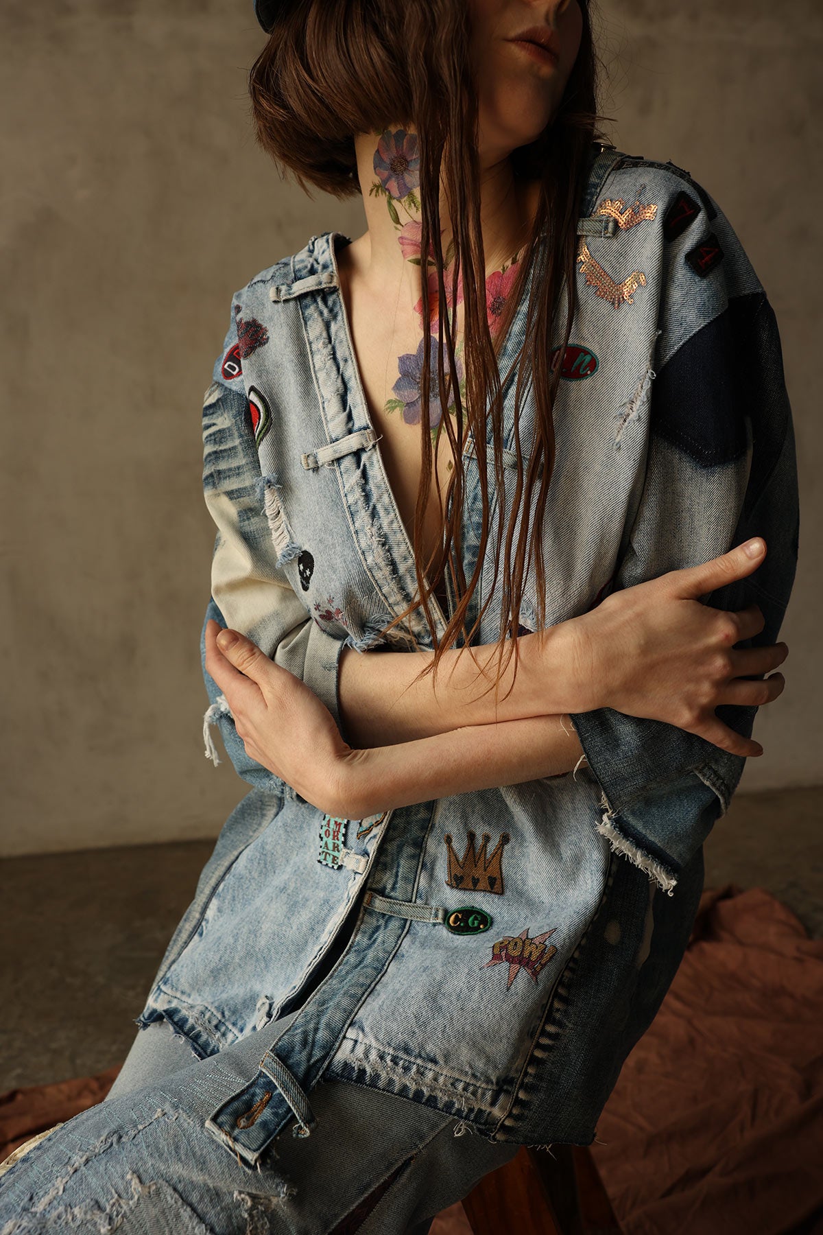 Upcycled denim/vintage Kimono Jacket