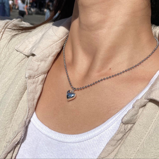 Ball Chain with a Heart Necklace ˚ʚ♡ɞ˚