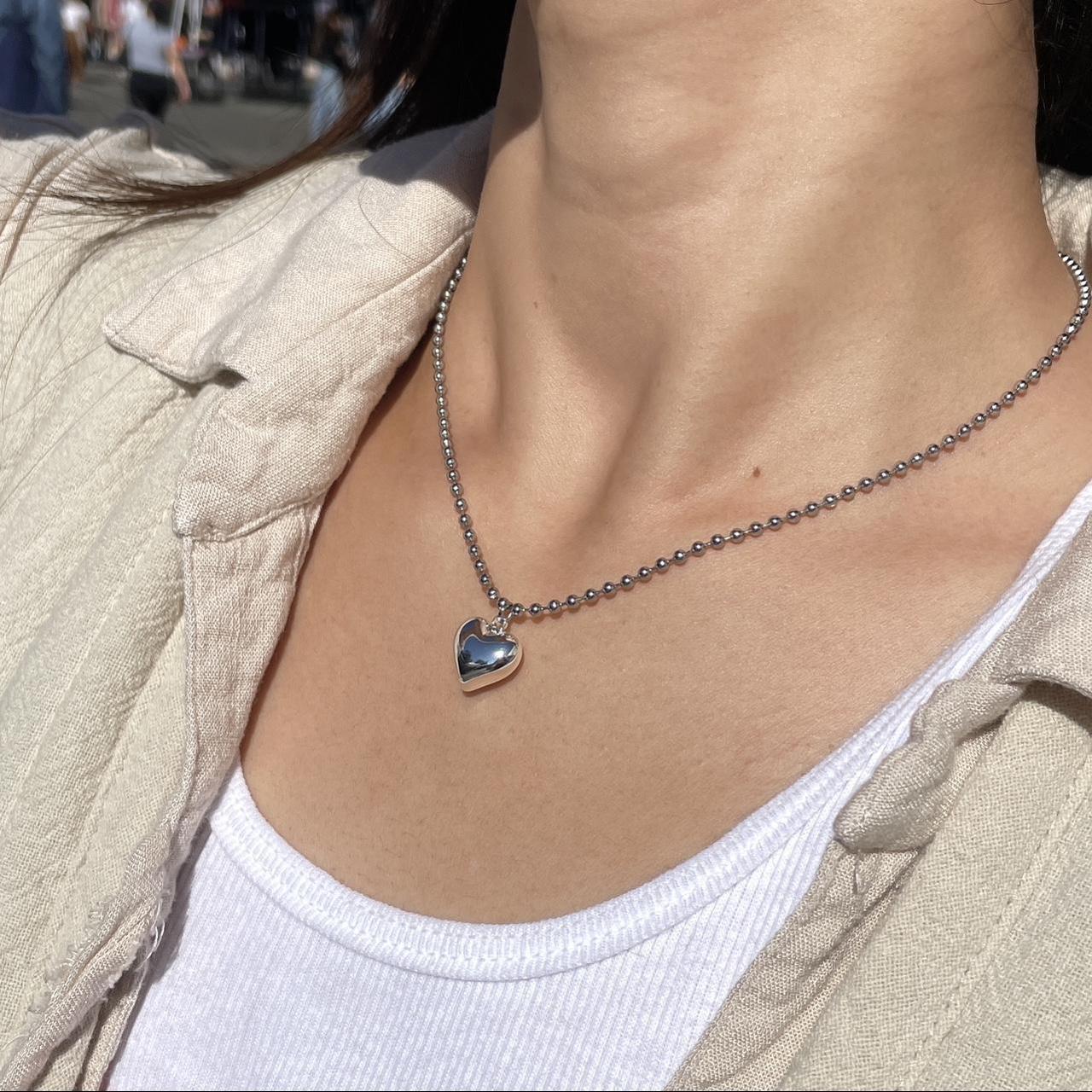 Ball Chain with a Heart Necklace ˚ʚ♡ɞ˚
