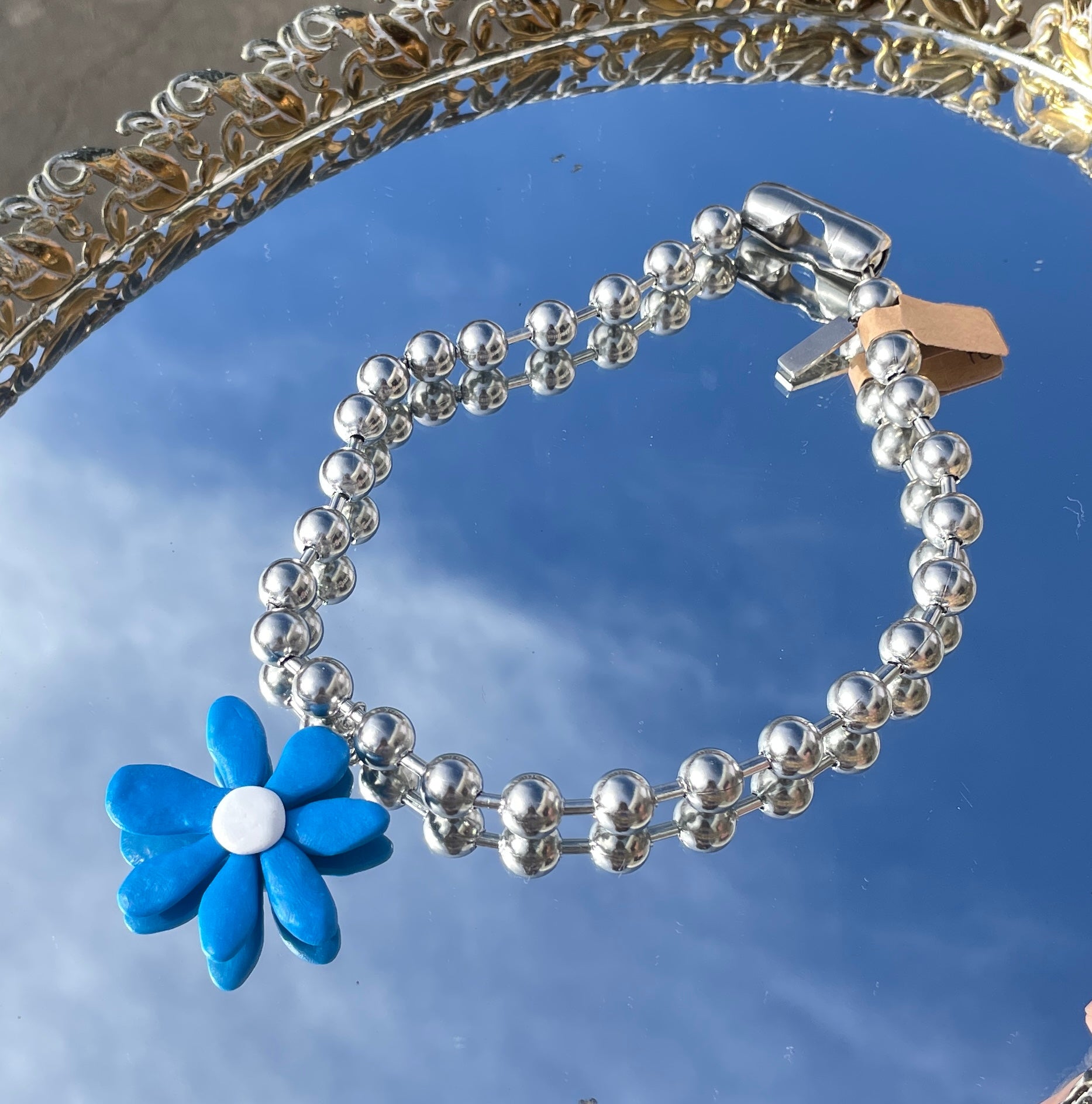 Blue Flower Ball Chain Necklace