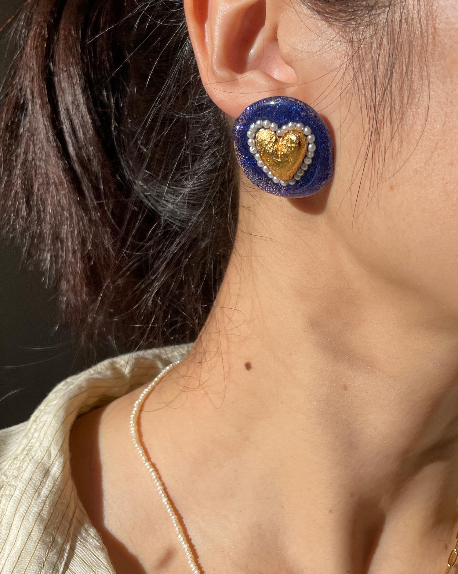 Midnight Golden Heart Earrings