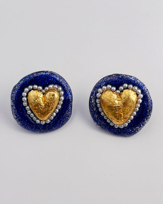 Midnight Golden Heart Earrings