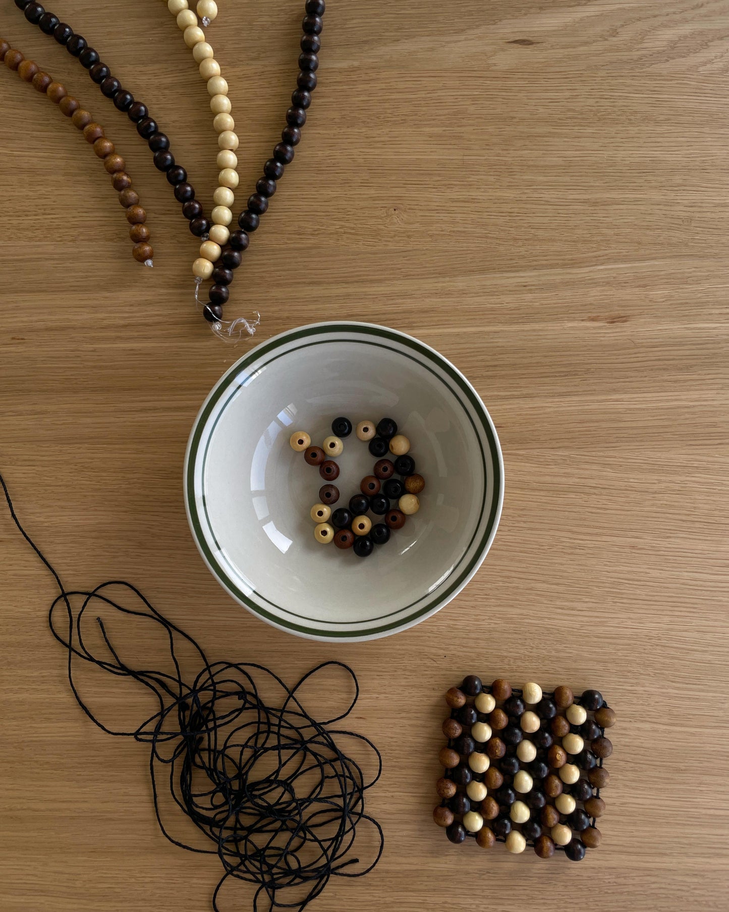 Mosaic Wood Bead Coaster — Handwoven