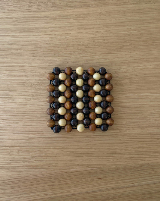 Mosaic Wood Bead Coaster — Handwoven