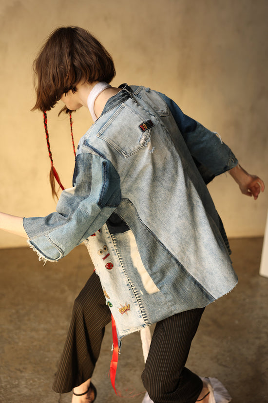 Upcycled denim/vintage Kimono Jacket